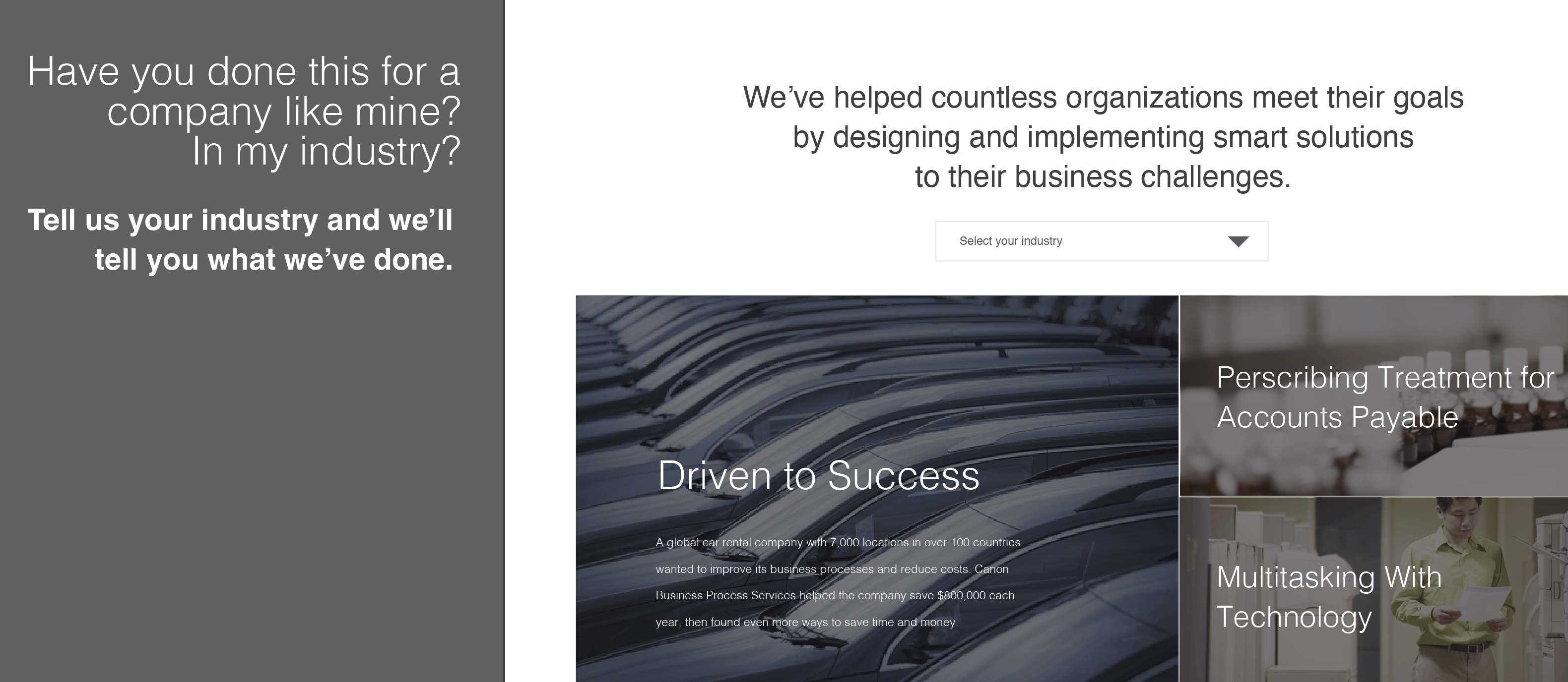 Industry selector section