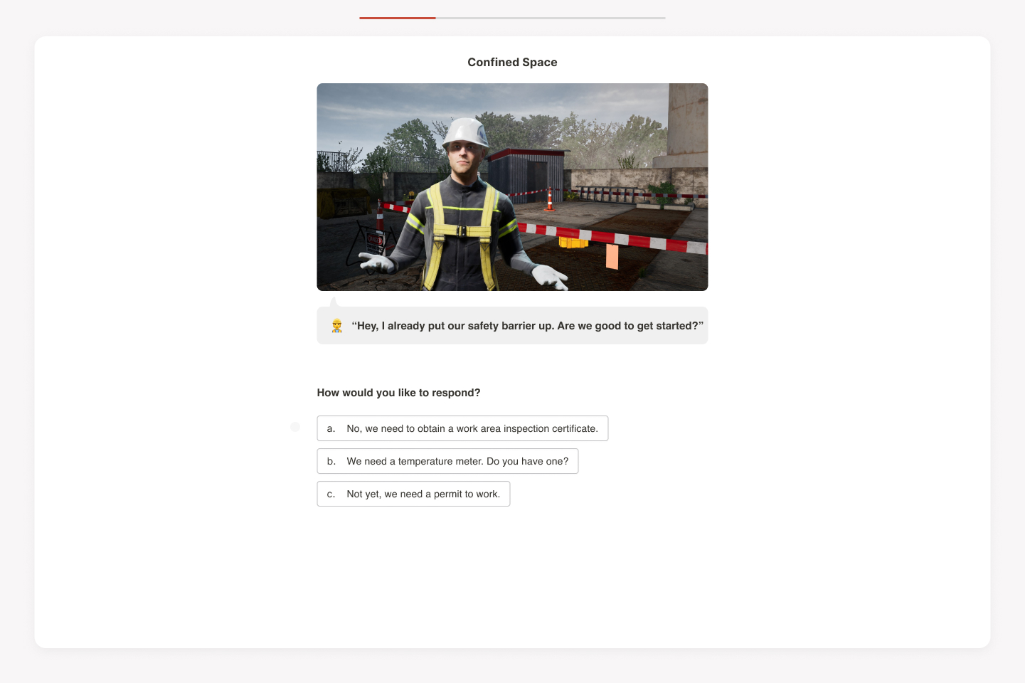 Assessment question with VR scene