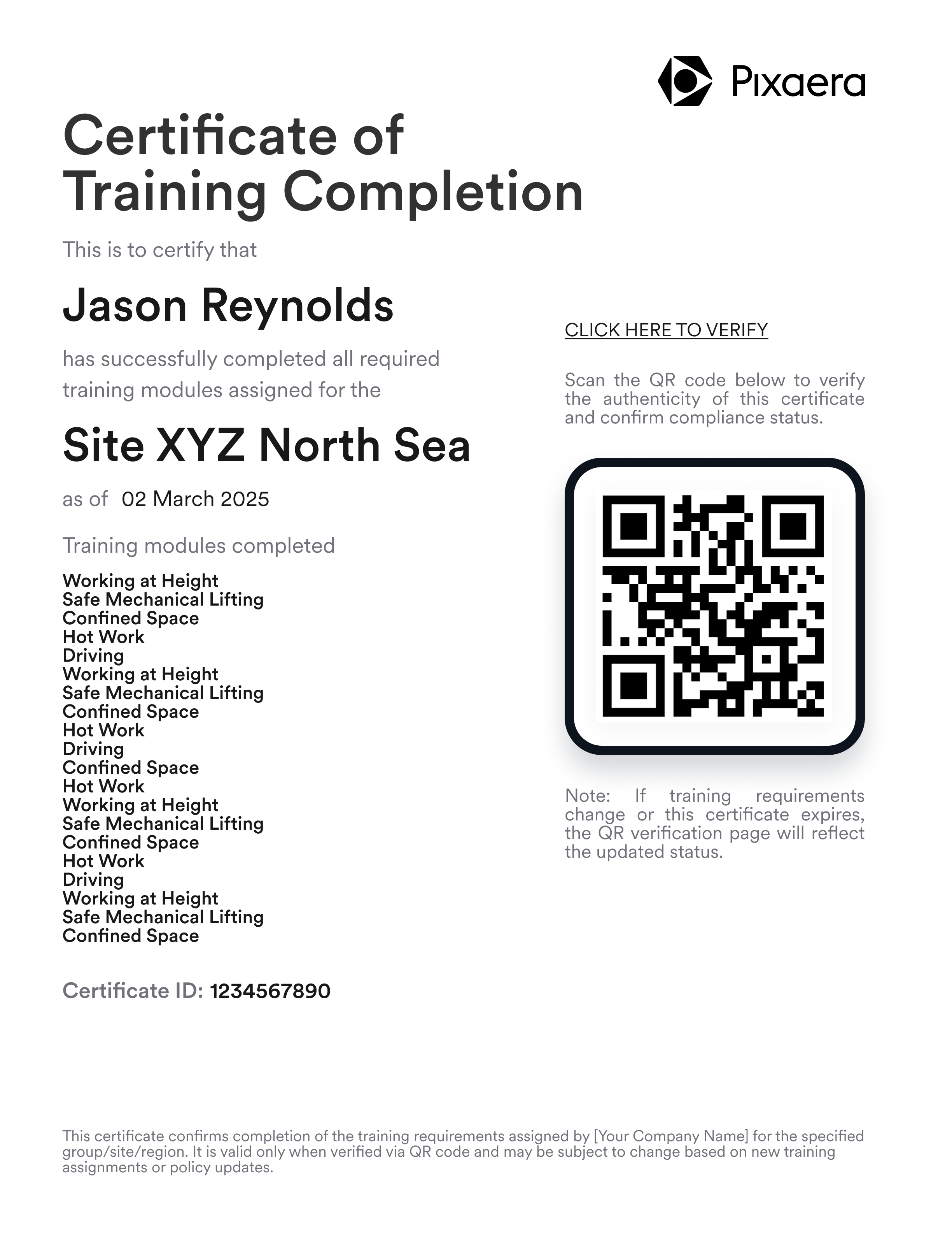 Certificate of Training Completion