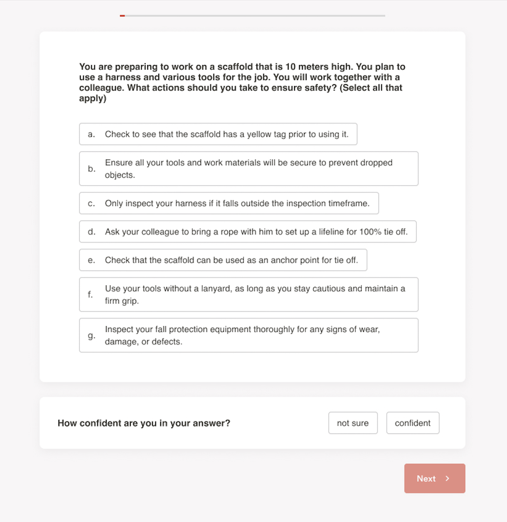 Multi-select assessment with confidence rating
